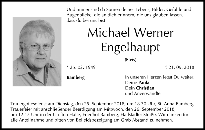  Traueranzeige für Michael Werner Engelhaupt vom 24.09.2018 aus MGO