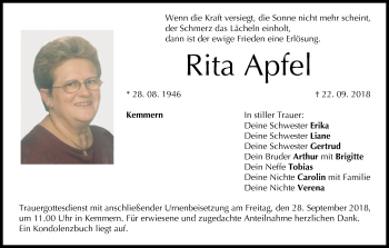 Anzeige von Rita Apfel von MGO