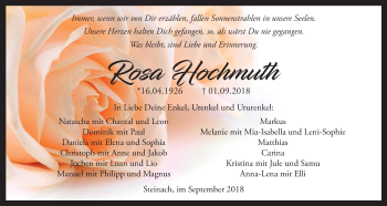 Anzeige von Rosa Hochmuth von MGO