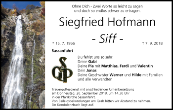Anzeige von Siegfried Hofmann von MGO