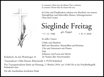 Anzeige von Sieglinde Freitag von MGO