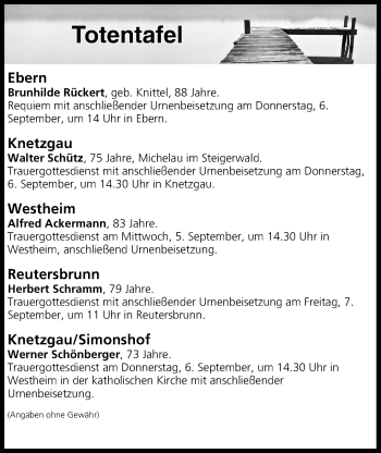 Anzeige von Totentafel vom 04.09.2018 von MGO
