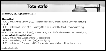 Anzeige von Totentafel vom 05.09.2018 von MGO