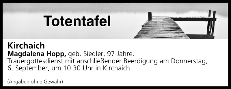  Traueranzeige für Totentafel vom 05.09.2018 vom 05.09.2018 aus MGO