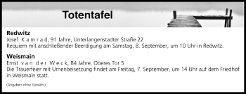 Anzeige von Totentafel vom 07.09.2018 von MGO