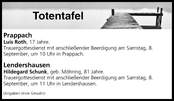 Anzeige von Totentafel vom 08.09.2018 von MGO