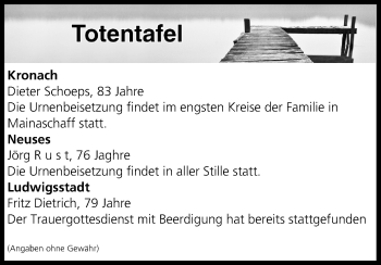 Anzeige von Totentafel vom 11.09.2018 von MGO