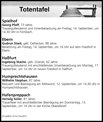 Anzeige von Totentafel vom 12.09.2018 von MGO