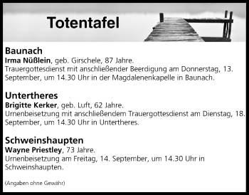 Anzeige von Totentafel vom 13.09.2018 von MGO