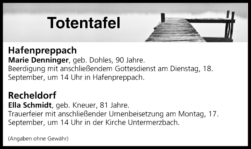  Traueranzeige für Totentafel vom 15.09.2018 vom 15.09.2018 aus MGO