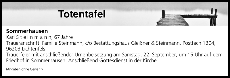  Traueranzeige für Totentafel vom 18.09.2018 vom 18.09.2018 aus MGO