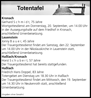Anzeige von Totentafel vom 18.09.2018 von MGO