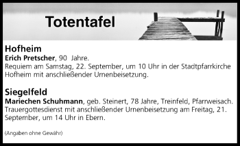 Anzeige von Totentafel vom 20.09.2018 von MGO