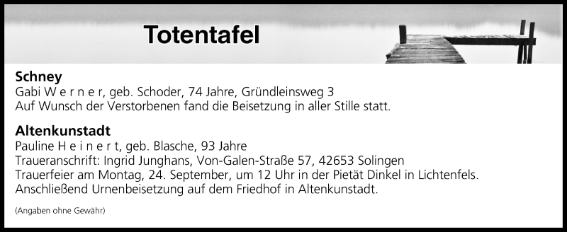  Traueranzeige für Totentafel vom 22.09.2018 vom 22.09.2018 aus MGO