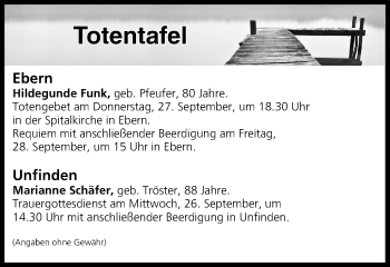 Anzeige von Totentafel vom 26.09.2018 von MGO
