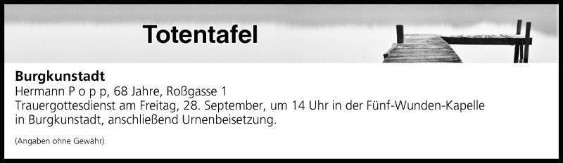  Traueranzeige für Totentafel vom 26.09.2018 vom 26.09.2018 aus MGO