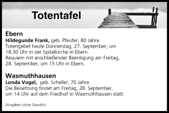 Anzeige von Totentafel vom 27.09.2018 von MGO