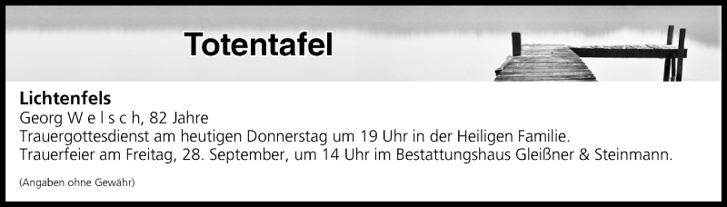  Traueranzeige für Totentafel vom 27.09.2018 vom 27.09.2018 aus MGO