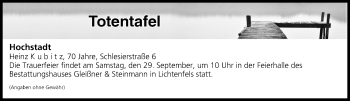 Anzeige von Totentafel vom 28.09.2018 von MGO