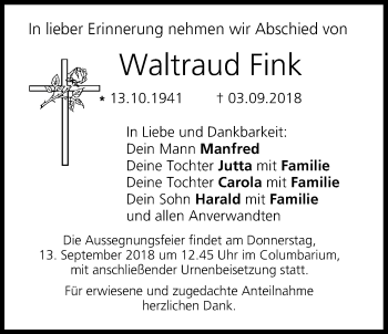 Anzeige von Waltraud Fink von MGO