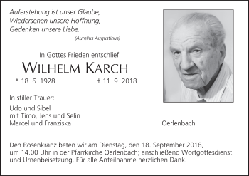 Anzeige von Wilhelm Karch von MGO