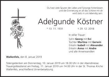 Anzeige von Adelgunde Köstner von MGO