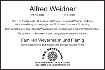 Anzeige von Alfred Weidner von MGO