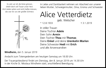 Anzeige von Alice Vetterdietz von MGO