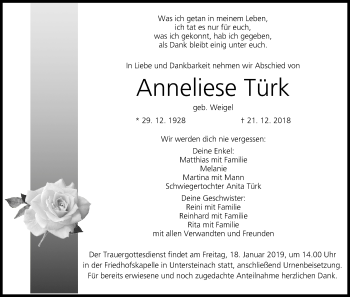 Anzeige von Anneliese Türk von MGO