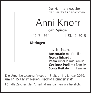 Anzeige von Anni Knorr von MGO