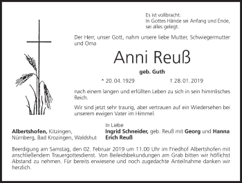 Anzeige von Anni Reuß von MGO