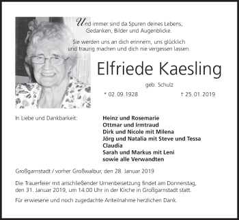 Anzeige von Elfriede Kaesling von MGO
