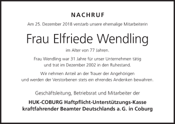 Anzeige von Elfriede Wendling von MGO