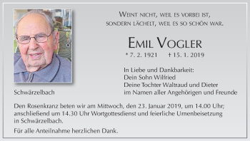 Anzeige von Emil Vogler von MGO