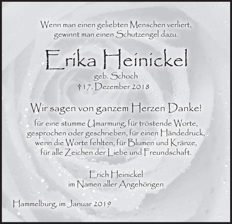  Traueranzeige für Erika Heinickel vom 12.01.2019 aus MGO
