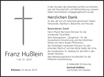 Anzeige von Franz Hußlein von MGO