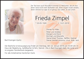 Anzeige von Frieda Zimpel von MGO