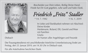 Anzeige von Friedrich Stadler von MGO