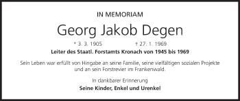 Anzeige von Georg Jakob Degen von MGO