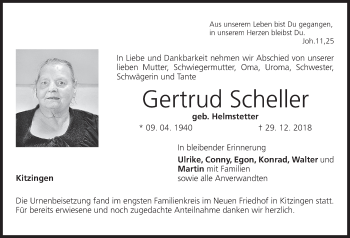 Anzeige von Gertrud Scheller von MGO
