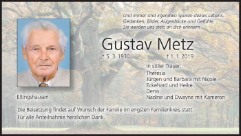Anzeige von Gustav Metz von MGO