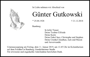 Anzeige von Günter Gutkowski von MGO