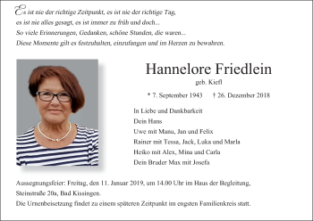 Anzeige von Hannelore Friedlein von MGO