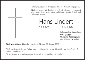 Anzeige von Hans Lindert von MGO