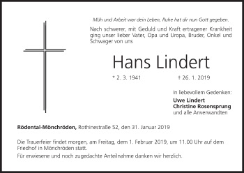 Anzeige von Hans Lindert von MGO