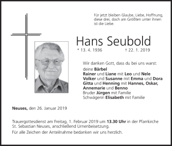 Anzeige von Hans Seubold von MGO