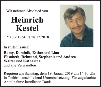 Anzeige von Heinrich Kestel von MGO