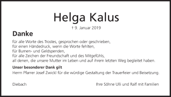 Anzeige von Helga Kalus von MGO