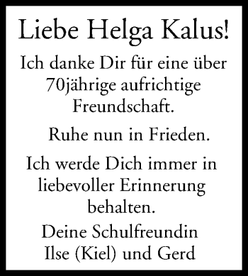 Anzeige von Helga Kalus von MGO