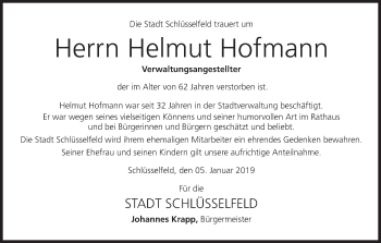 Anzeige von Helmut Hofmann von MGO